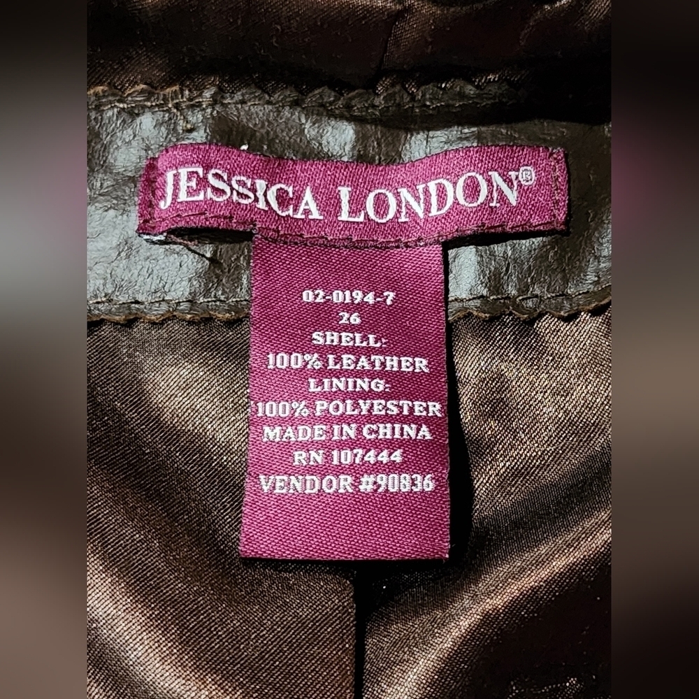 Jessica London Leather Jacket 26W Brown Plus Size 3X Quilted Moto - Picture 12 of 12